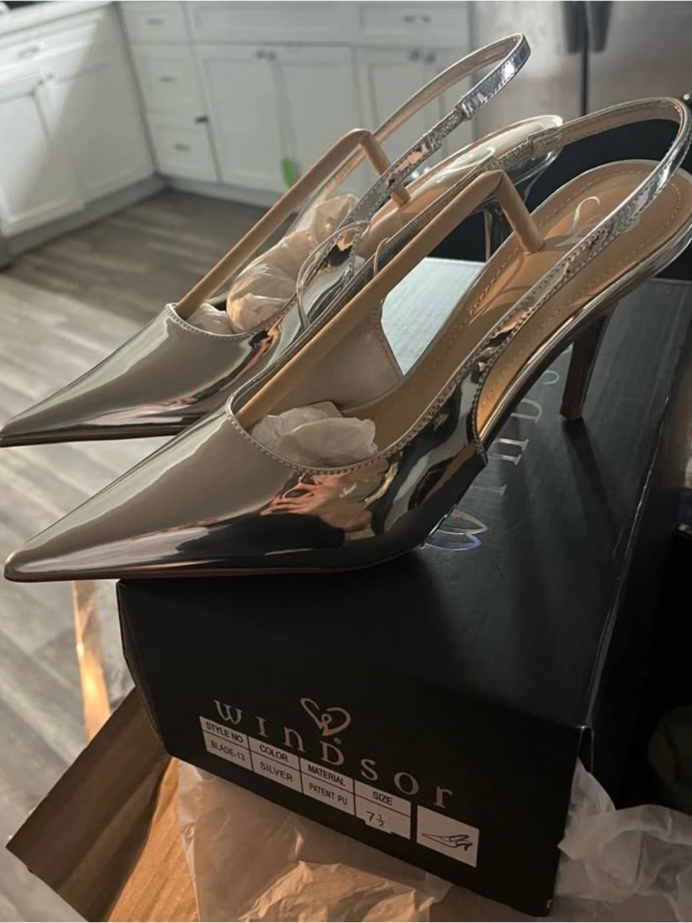 Windsor Metallic Silver Pointed Slingback Heels - Picture 2 of 5